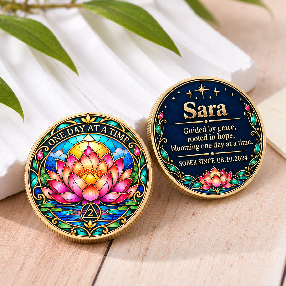 Custom Lotus Sobriety Coin
