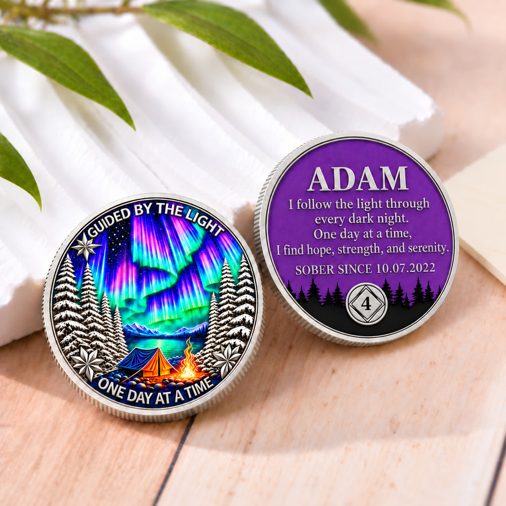 Custom Northern Lights Sobriety Coin