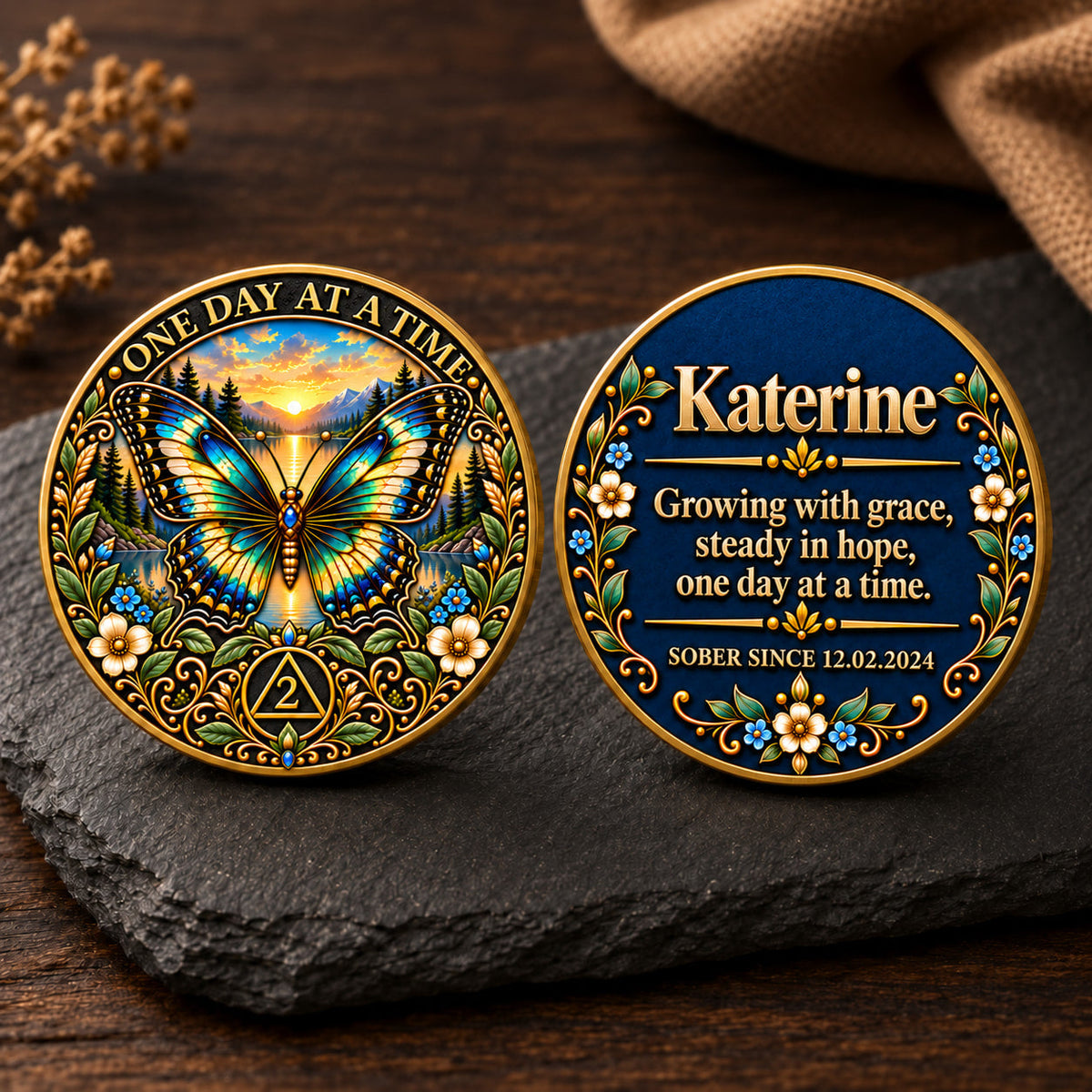 Custom Butterfly Sobriety Coin
