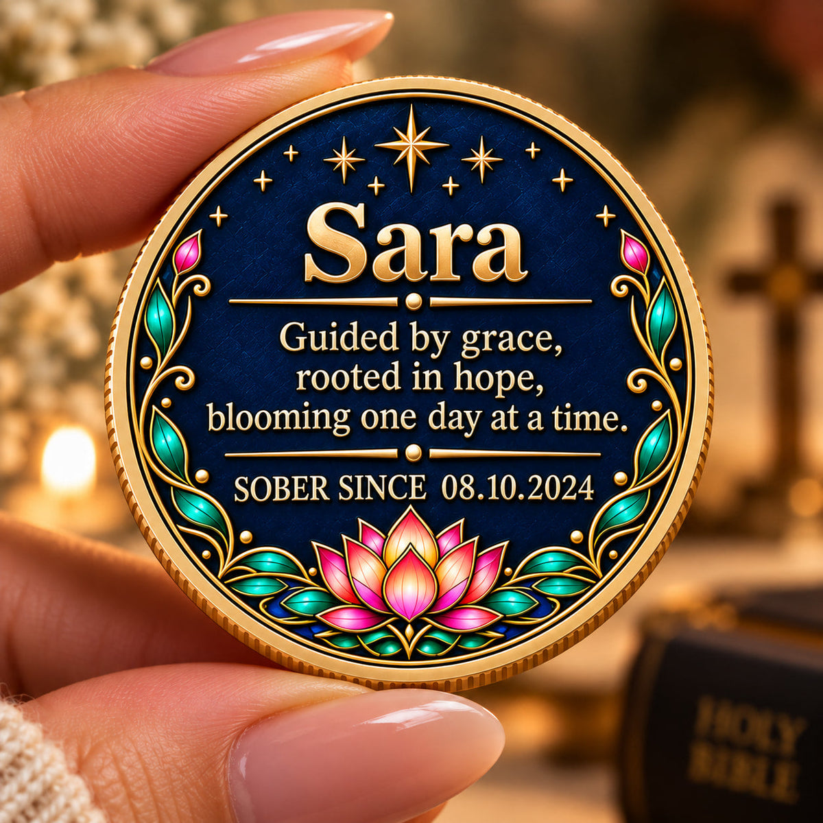 Custom Lotus Sobriety Coin