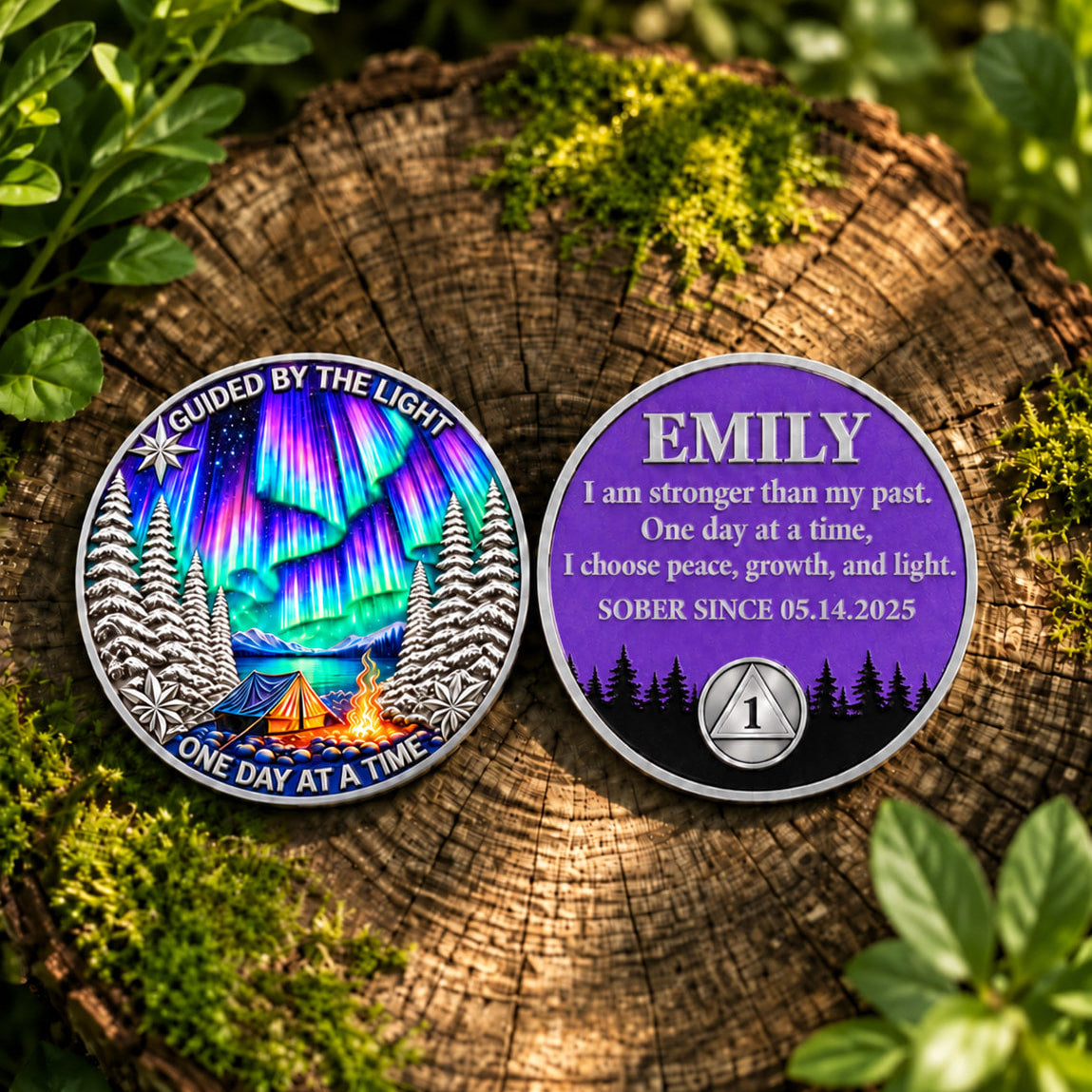 Custom Northern Lights Sobriety Coin